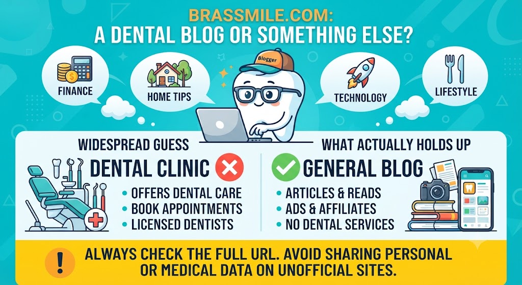 Brasssmile.com comparison table showing blog content versus common dental website assumptions.