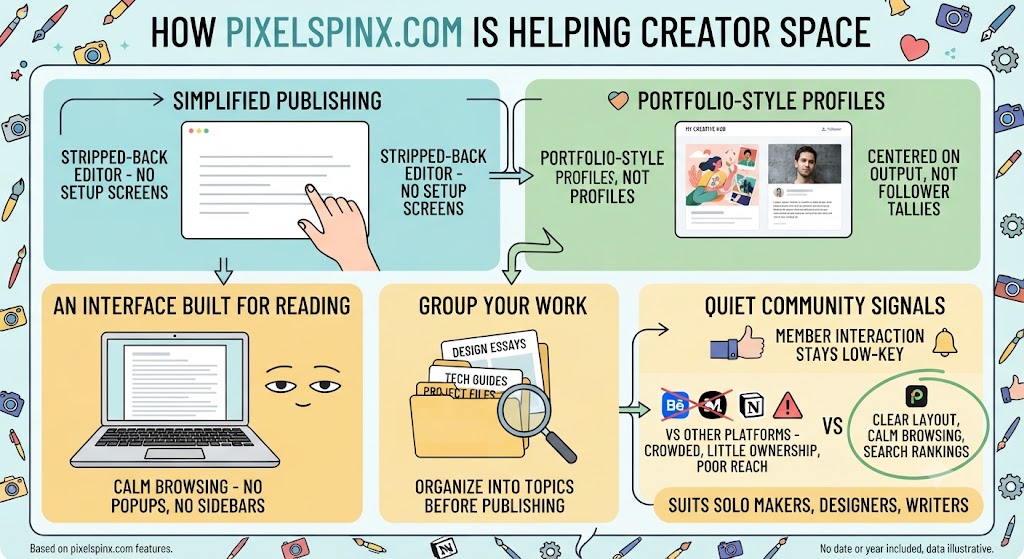 Creator-focused publishing platform with clean profiles and simple tools.