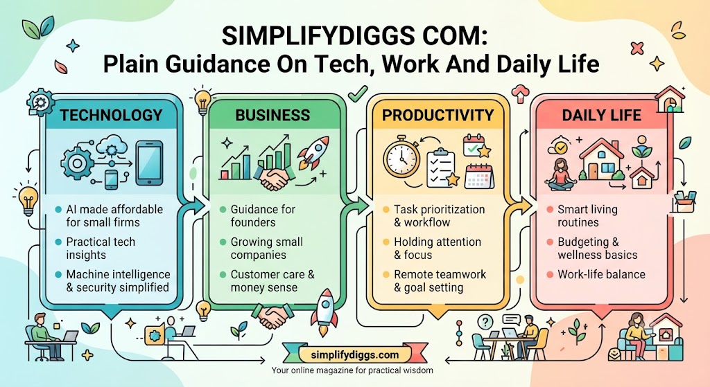 SimplifyDiggs topics covering technology, business, productivity, lifestyle, and digital trends.